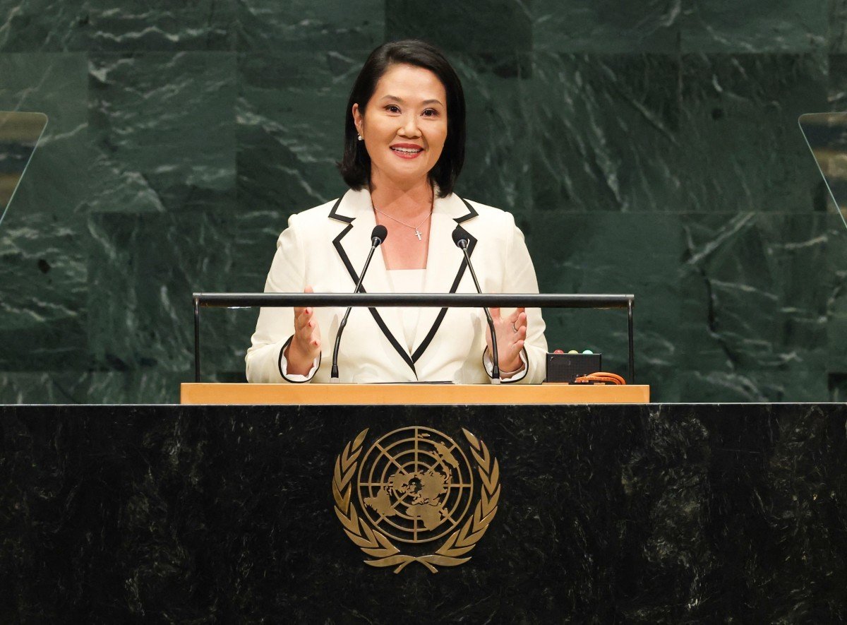 La presidenta Keiko Fujimori en el podio de la Asamblea General de las Naciones Unidas, en Nueva York